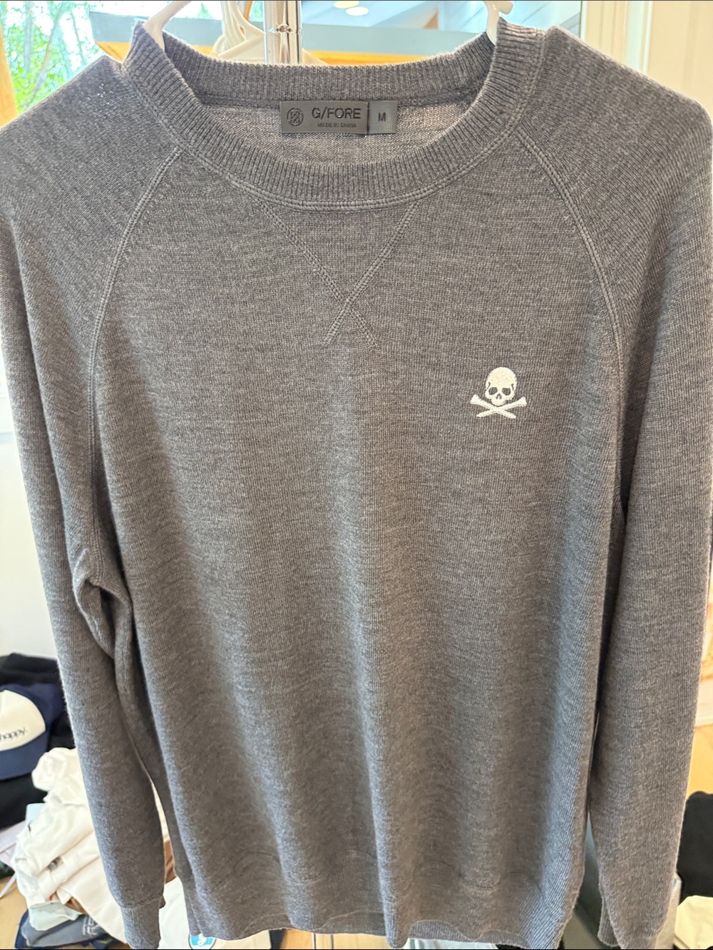 G/FORE Men's Gray Crewneck Sweater with Skull Logo